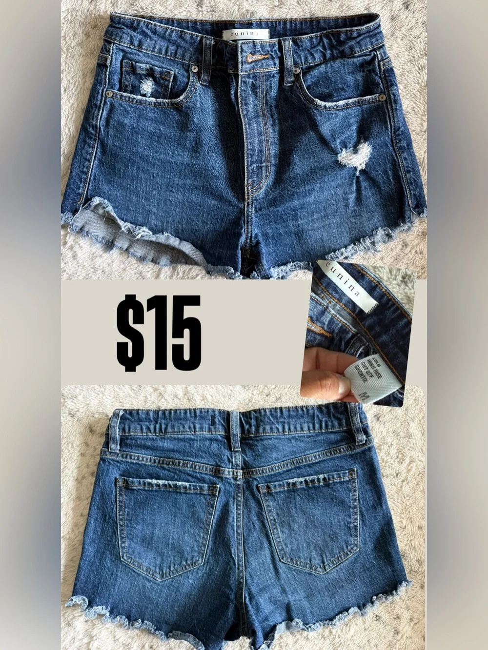 Dark Blue Distressed Denim Shorts